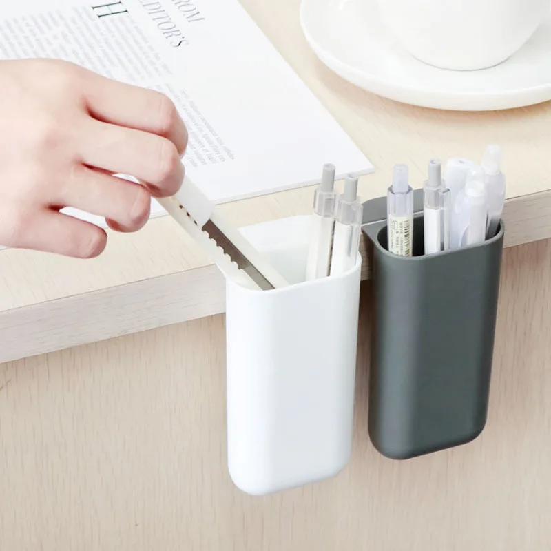 

Creative Pasteable Pen Holder Desktop Storage Boxes Desk Pen Pencil Organizer Office Sundries Storage School Stationery Holders
