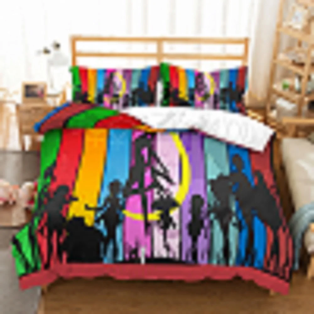 

Naruto Moon Bed Linen Set Rainbow Strip Pattern Bedding Set Cartoon Anime Theme Dvet Cover Set 3PCS with 2 Pillowcase Bedclothes