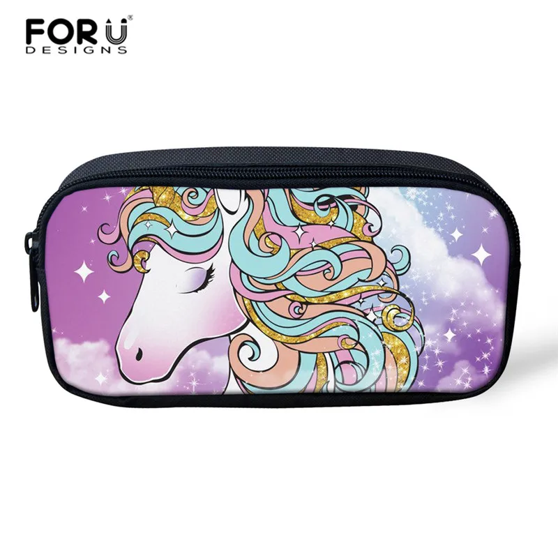 

FORUDESIGNS Unicorn Kid Pencil Bag Children School Pencil Box Customized Your Name Image Pencilcase Pen Bag Women Cosmetic bag