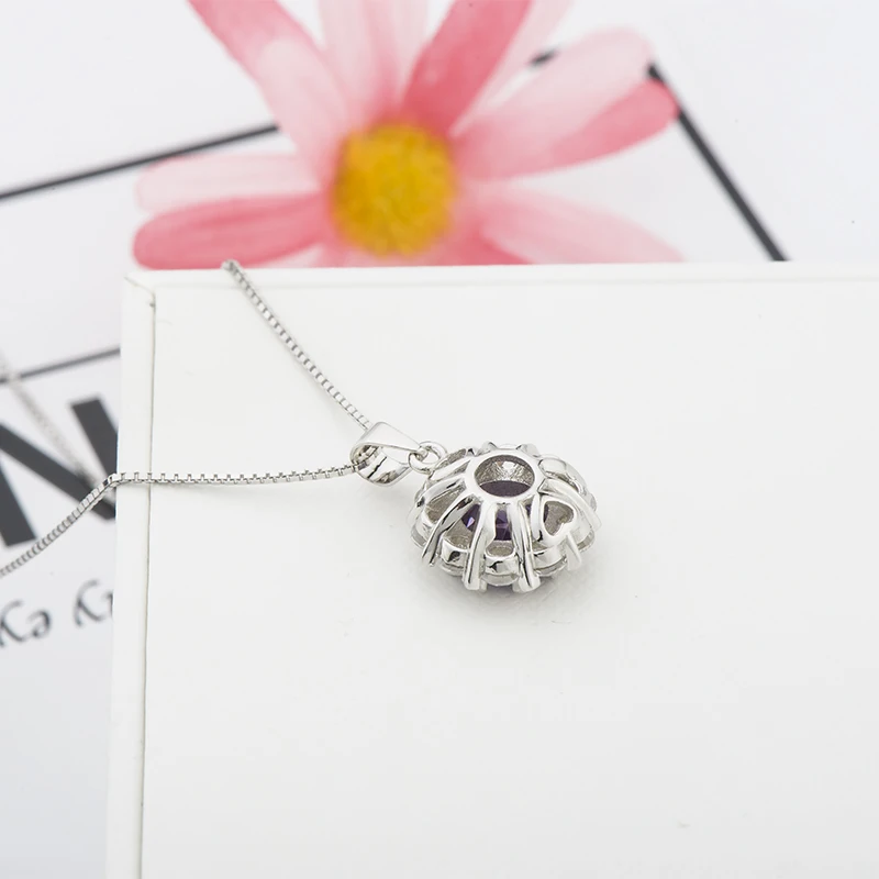 Sterling Silver Sunflower Pendant Necklace Zircon Diamond High Quality Jewelry Pendant for Women 18K White Gold Plated with Box