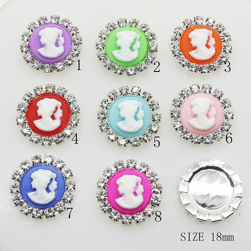 

10pcs/Lot Silver 18mm Round Beauty Head Rhinestone Buttons for Wedding Decoration Hair Bow DIY Jewelry Craft Accessories