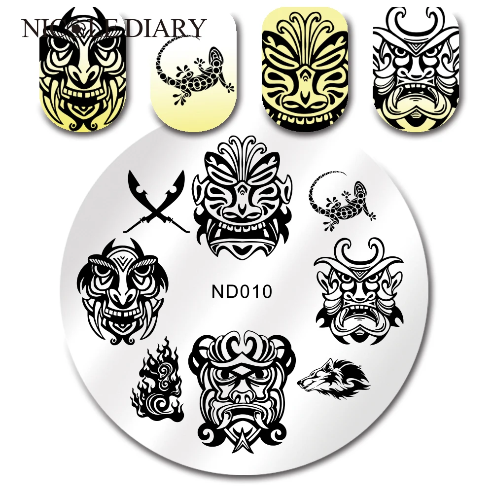

NICOLE DIARY Mask Ghost Wolf Stamping Template Round Nail Art Stamp Iamge Plate ND-010