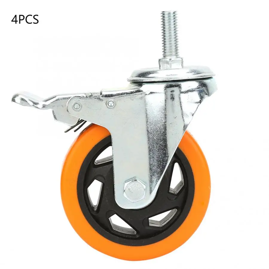 

castor wheels 4pcs 4 inch Orange Universal Swivel Bearing Caster Wheels for Trolley Light with Brake caster wheels rubber