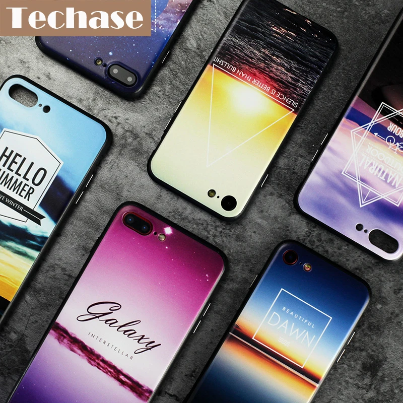 Techase Landscape Series Plastic Protective Phone Cases For iPhone 7 Ultra Thin Cover Plus Sunset Galaxy |