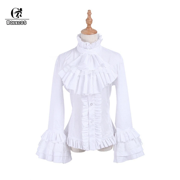 ROLECOS Готическая Лолита Блузка викторианская женская рубашка Ретро средневековая кружевная Лолита Блузка Топы SK для чая вечерние размера плюс длинный рукав - Цвет: White Blouse
