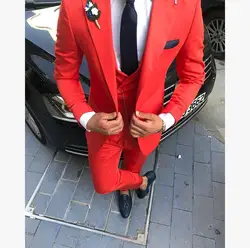 Мужские свадебные костюмы 2018 Синий Красный новейший дизайн пальто брюки костюм куртка брюки жилет деловые костюмы вечерние для вечеринки