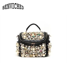 BENVICHED, жемчужные пуговицы, Женская сумочка, стразы, крокодиловый узор, роскошные заклепки, на одно плечо, через плечо, сумка-мессенджер, R90