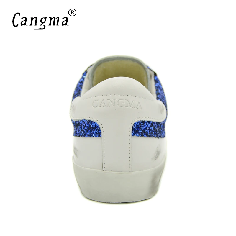 CANGMA Distressed Super Star брендовые кроссовки мужские на шнуровке повседневная мужская обувь натуральная кожа белый и синий низкий верх Обувь
