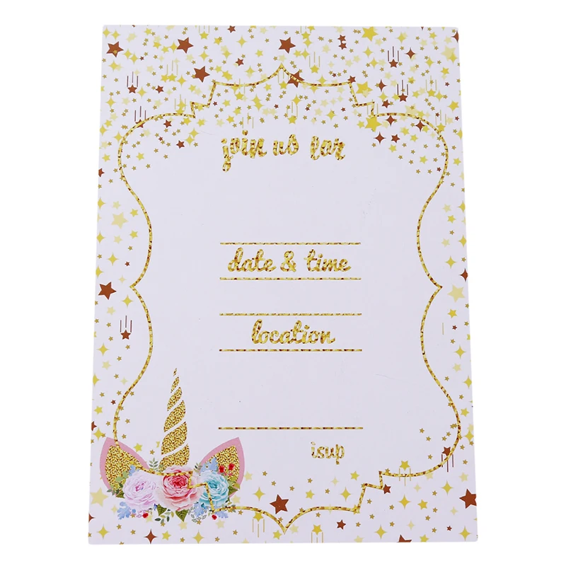  12PCS/Set Unicorn Invitations Card Unicorn Party Cute Birthday Party Invitations Card And Kraft Env - 32914619210