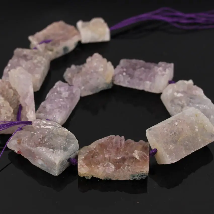

15.5"/Strand Raw Geode Quartz Druzy Top Drilled Rectangle Nugget pendant Beads,Gems Crystal Drusy Slab Slice Nugget Beads