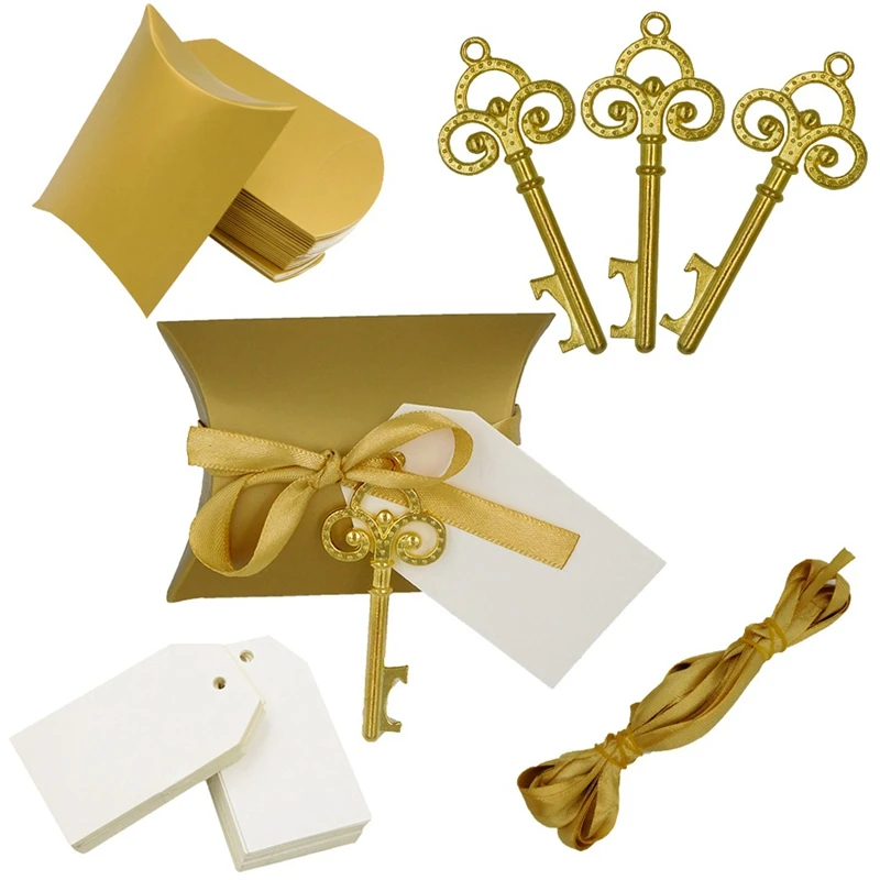 

50Set Wedding Gift For Guests Favors And Gifts Candy Box Retro Metal Can Opener Hanging Party Key Shape