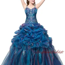 ANGELSBRIDEP Винтаж сладкий 16 Бальные платья синий сексуальный спагетти ремень Кристалл Искрящийся корсет Vestido De Debutante платье