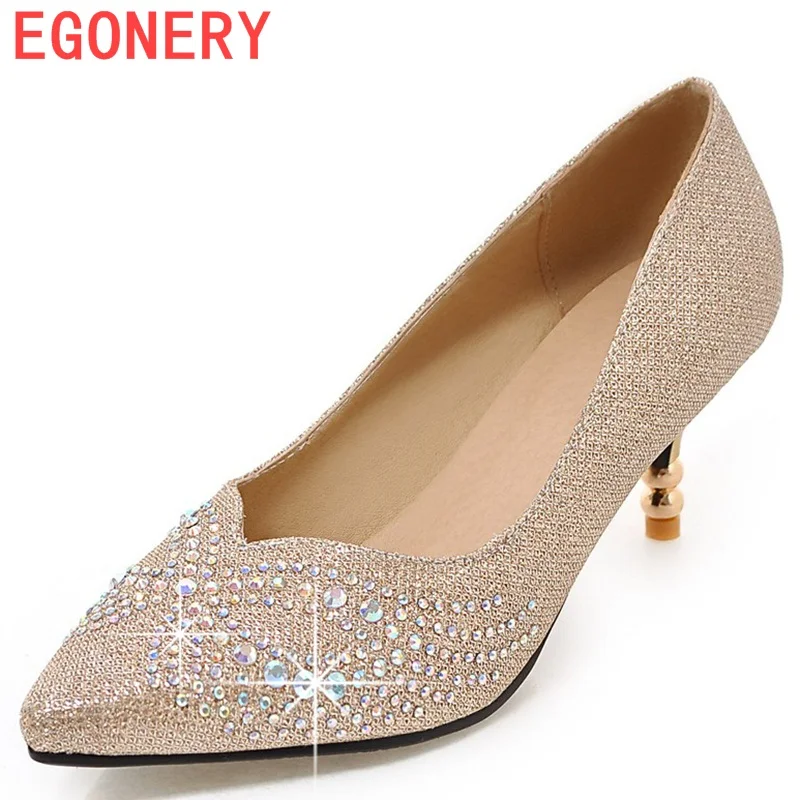 

EGONERY shoes 2017 superstar fashion queen ladies shoes thin high heels party elegant crystal pumps zapatos mujer pointed toe