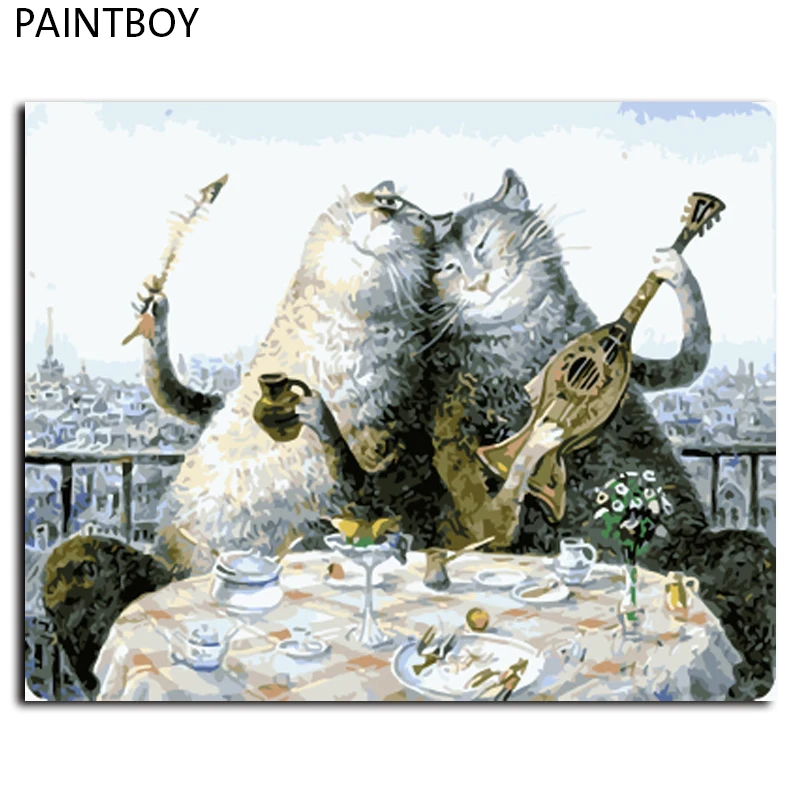 

Hot Selling Framed Pictures Painting By Numbers Lovely Cats Handwork Canvas Oil Painting Home Decor For Living Room GX4582