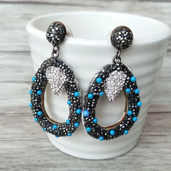 

5Pairs water-drop shaped leather charm pave rhinestone crystal drop shape earrings Gems stone dangle earrings jewelry ER264