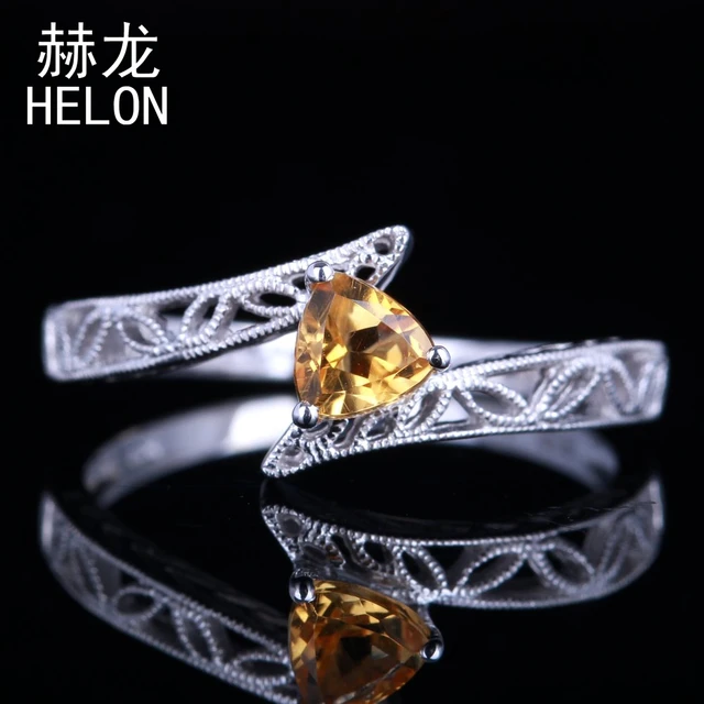 Solid 10k White Gold 4 5mm Trillion Cut 100 Genuine Citrine Solid 10k White Gold 4 5mm Trillion Cut 100 Genuine Citrine Engagement Fine Ring Vintage Art Deco Jewelry Wedding Women