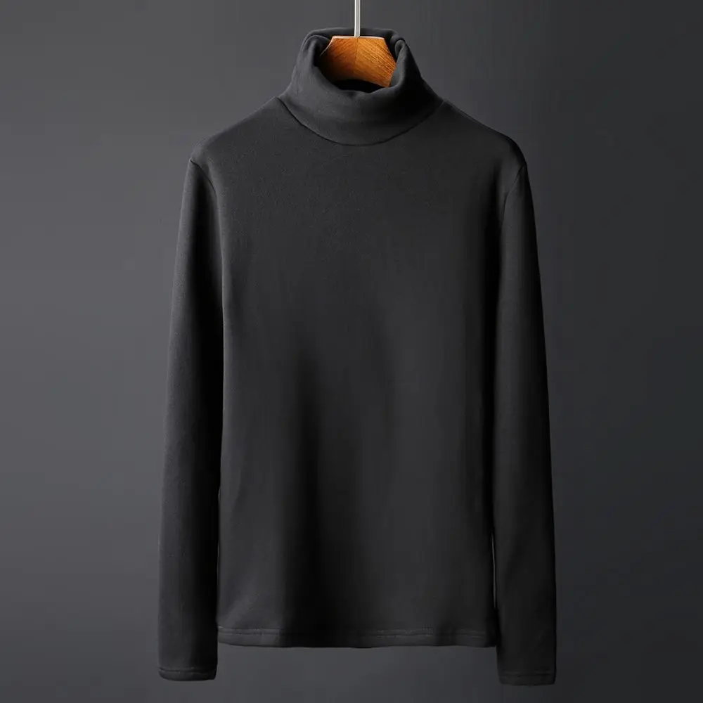Мужские ретро облегающие майки, пуловер, джемпер-водолазка, нижнее белье, Повседневная теплая высокоэластичная бархатная Теплая мужская рубашка - Цвет: Черный