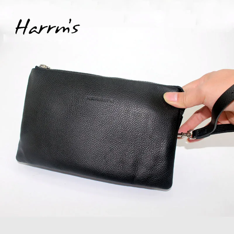 

big size genuine leather cow leather men's Clutch Wallets black color long business with Zipper hand belt large space