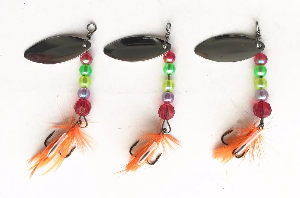3g Spinner Bait Beads Pendant Feather Hook Artificial Fishing Lure Fresh Water Fish Fishing