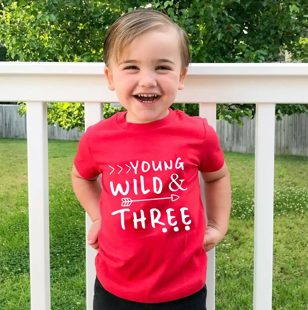 Young wild and three birthday shirt Clearance