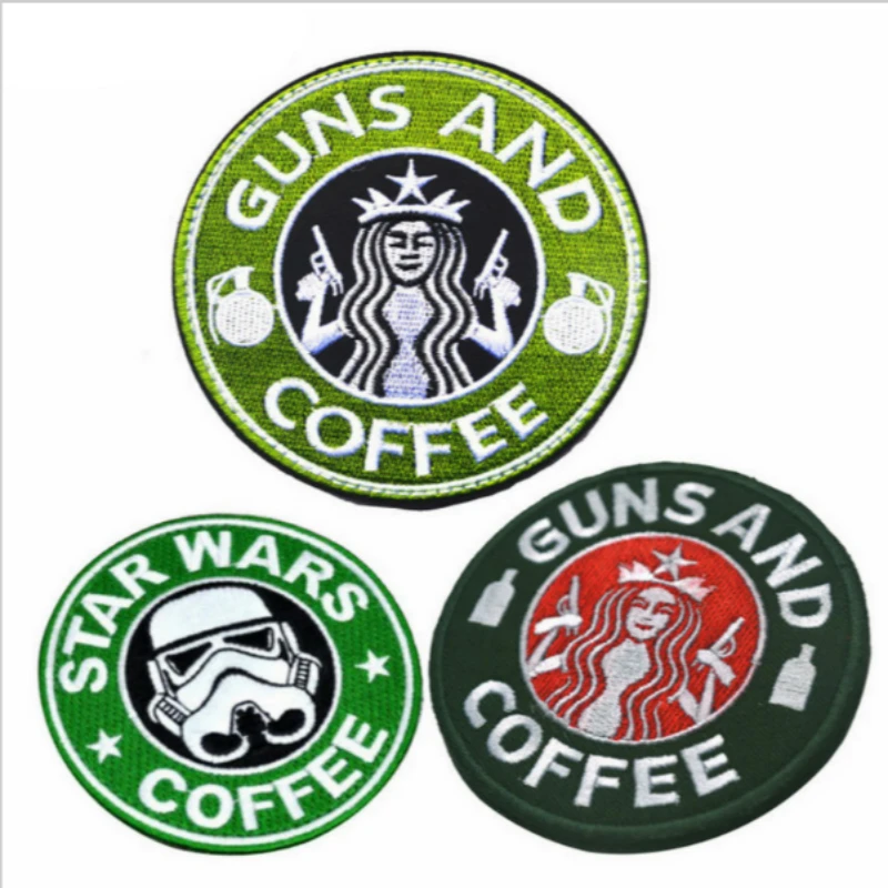 

Embroidery Badge GUNS AND COFFEE Embroidered Hook & Loop Badges Military Tactical Armband Patch Patches For Clothing Backpack