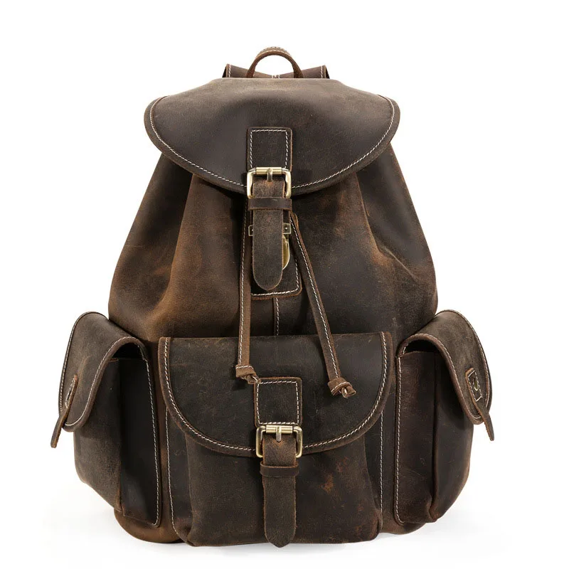 

2019 New Retro Genuine Leather Men's Backpack Backpack Multi-Purpose Leisure Travel Bag Large-Capacity Backpack Drawstring