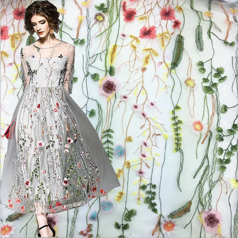 Fashion Nature Style Embroidered Lace Fabric Cheap Beautiful Fabrics For Dress Tecidos Sew