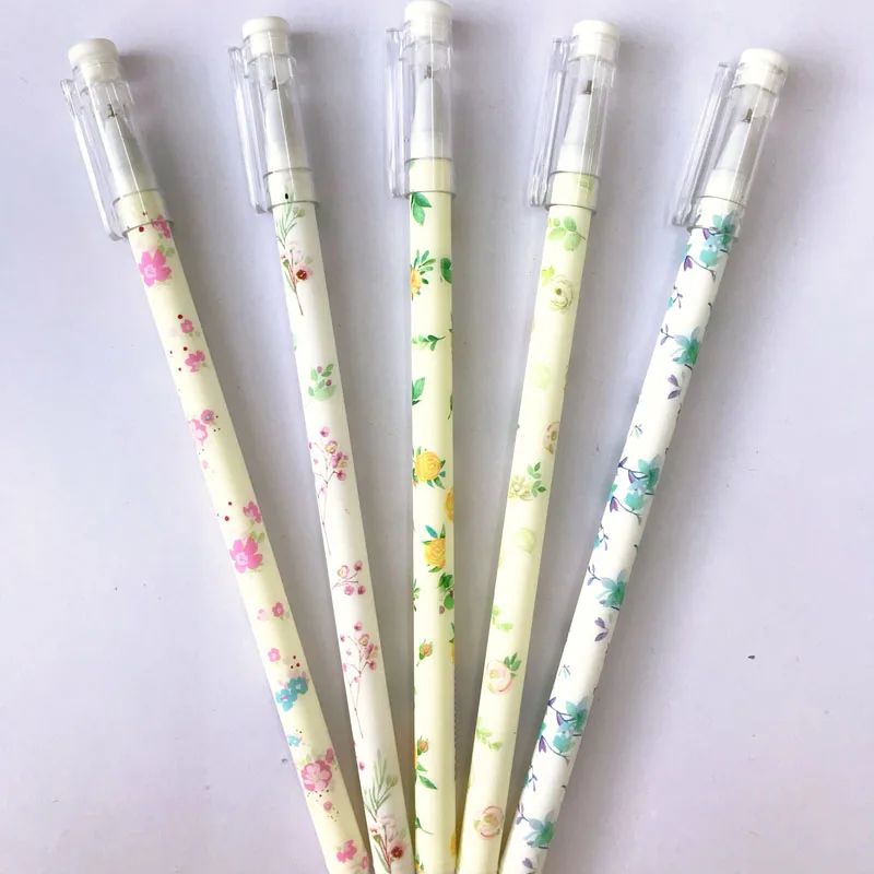 

3X Fresh Floral Gel Pen School Office Supply Student Stationery Writing Pen Black Ink 0.38mm Kids Gift