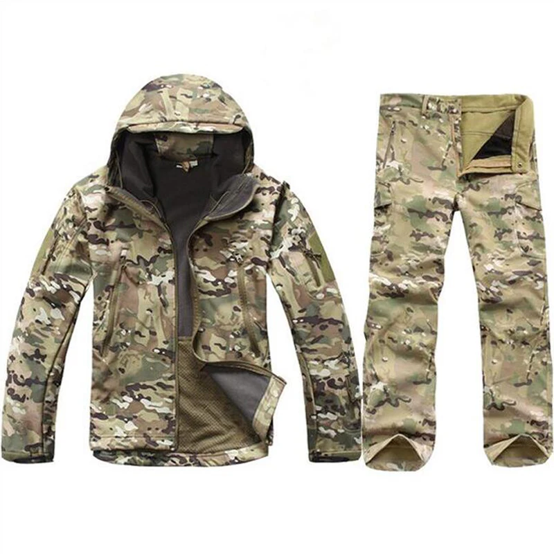 77City Killer Tactical Uniform Softshell Camouflage Jacket+Pants Army Windbreaker Waterproof Hunting Clothes Combat Military Set