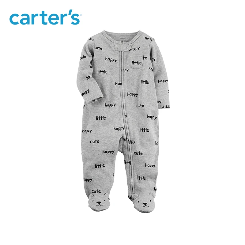 Милые лозунги zip front мягкий хлопок медведь footies цельный Carter's одежда для