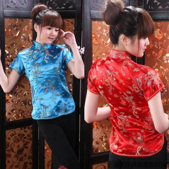 Ретро китайские женские Cheongsam топы дракон феникс вышитые рубашка Ципао традиционные с короткими рукавами кофточка Ципао размер S-3XL