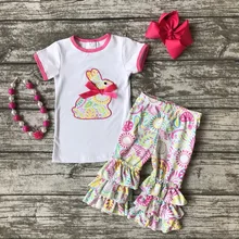 Coton lapin bébé De Pâques outfit filles D’ÉTÉ capris vêtements imprimé floral boutique ruches avec Accessoires assortis chaude rose