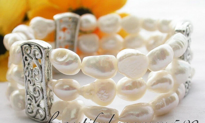 

Z3212 NICE 3row 11mm white baroque pearl elasticity bracelet @^Noble style Natural Fine jewe SHIPPING 5.25