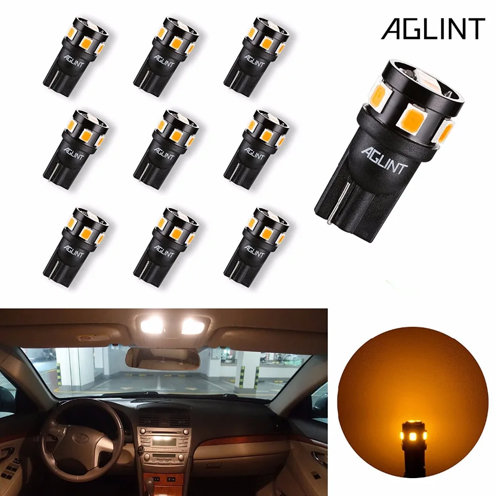 AGLINT 10 шт. Янтарный светодиодный автомобильный светильник T10 194 168 w5w светодиодная