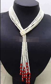 

huij 004729 SALE 4mm White round natural Coral 3 strands Long 45" Necklace women good Jewelry