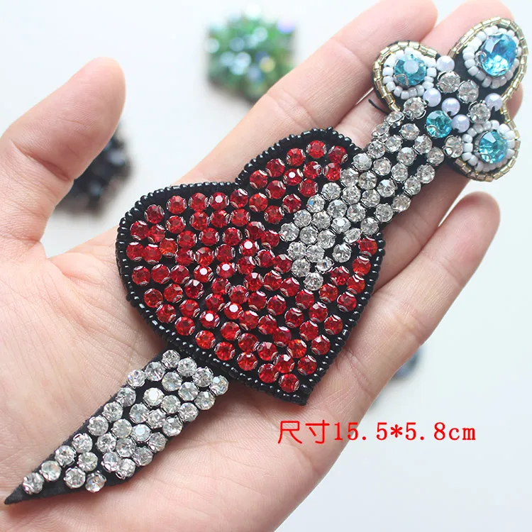 

love big size beaded patches embroidered fabric sew on patch applique jacket coat patches for clothes parches para la ropa