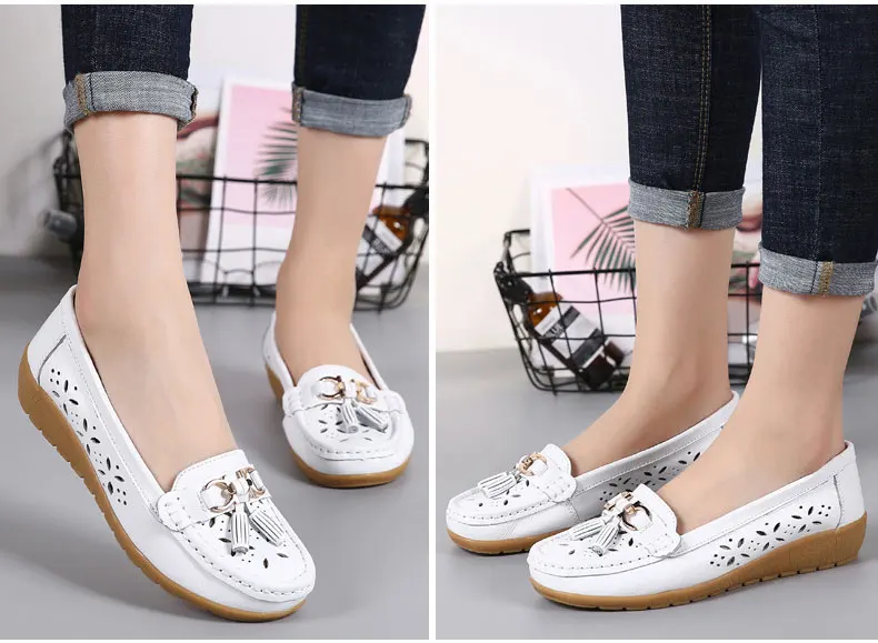 Casual shoes flats female fashion women summer genuine leather slip on women shoes loafers solid comfortable shoes woman