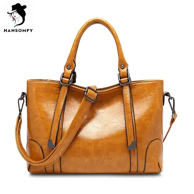 HANSOMFY Women Leather Tote Bags Classic PU Shoulder Bags Solid