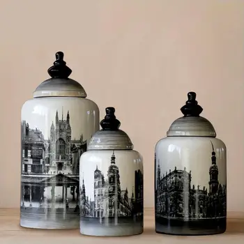 

Jingdezhen Ceramics pot European Architecture Painting Modern Home Decoration Living Room porcelain ceramic jar