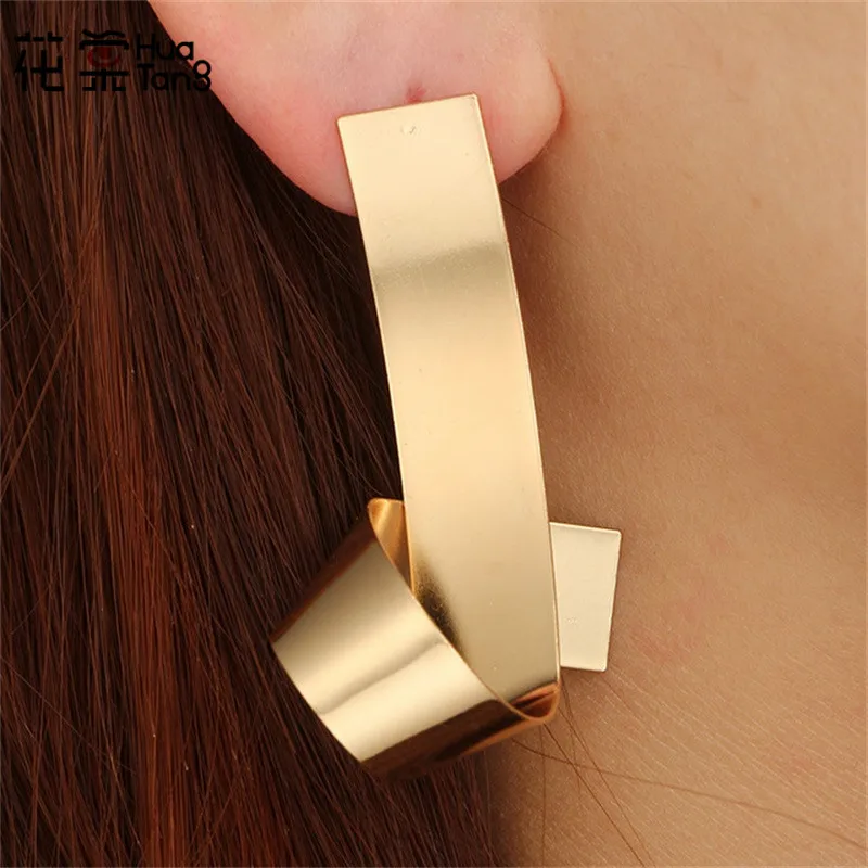 

HuaTang Gold Silver Punk Curved Drop Earrings for Women Girl Geometric Glossy Reflective Earrings Jewelry Accessories 6093
