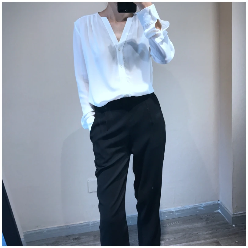 Винтажная Женская шелковая блузка, натуральный шелк, шикарные блузки для женщин, элегантные, с длинным рукавом, OL, для работы, повседневная, Деловая блузка