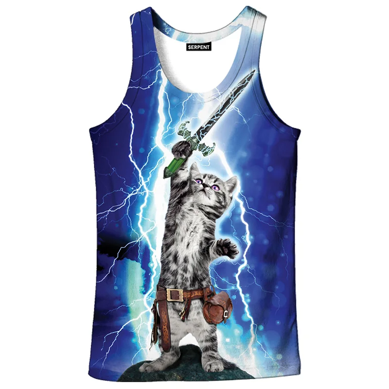 Cloudstyle 2018 New Novelty Harajuku Men 3D Tank Tops Summer Cat Knight