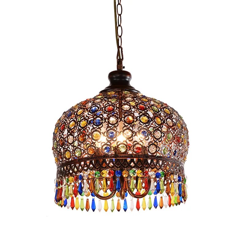

Bohemia Colorful Crystal Pendant Lamp Hollow out Metal Suspension Lamp Nordic restaurant bar cafe Store Pendant Lighting E107