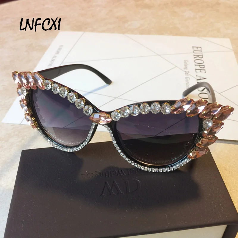 

LNFCXI High-grade Cat Eye Sunglasses Women Pearl Effect Frame Ladies Clear Lens Shades Glasses UV400