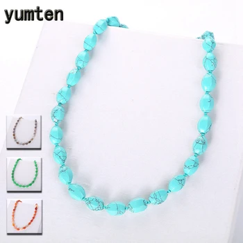 

Turquoise Choker Beaded Chain Women Statement Necklace Fashion Femme Jewelry Pink Chalcedony Accessories Ethnic Healing