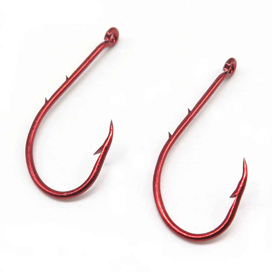Minfishing 50 PCS High Carbon Steel Double Barb Hook Red Covering