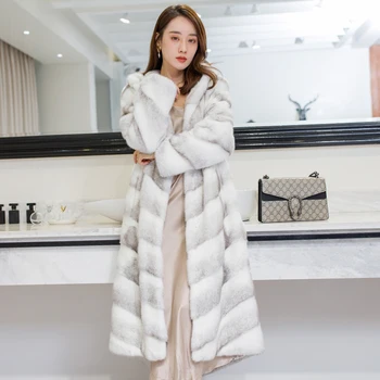 

2019 new long mink fur coat women's winter hooded warm water mink coat luxury mink fur coat women's jacket