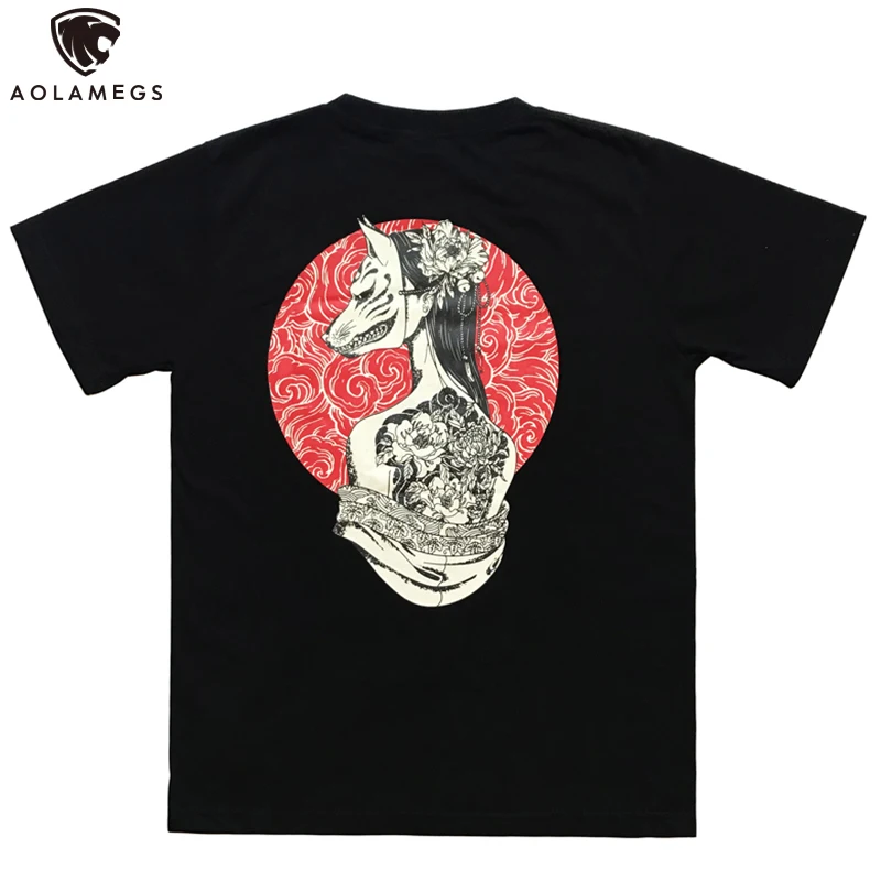 

Aolamegs Men's T Shirt Japanese Painted T Shirts Casual O-Neck High Quality Painting Printed Hip Hop Tees Summer Streetwear