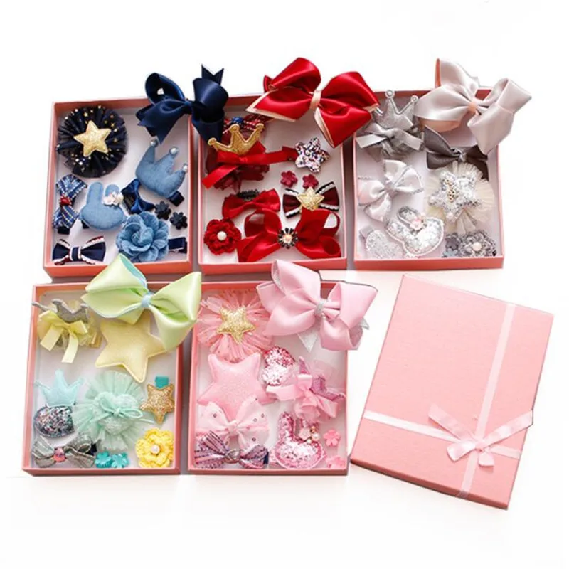 

10Pcs/Box Bowknot Crown Children Hair Clips Set Accessories Gift For Girl Kids Hair Bows Hairpins Barrette Accessories Headdress