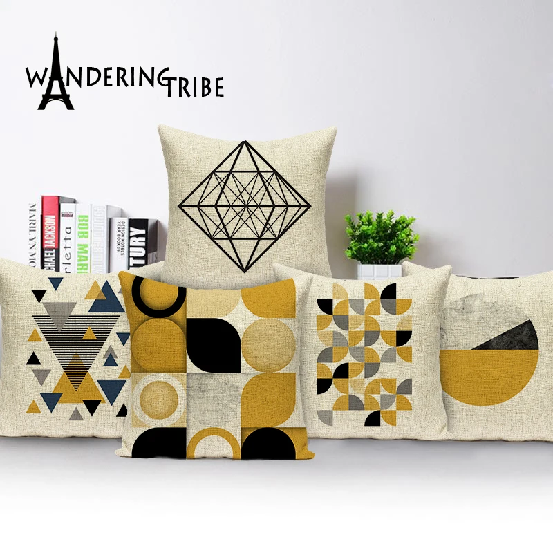 

Geometric patterns cushion yellow cushions decorative Comfortable cover cushion custom linen moose pillow home cushions